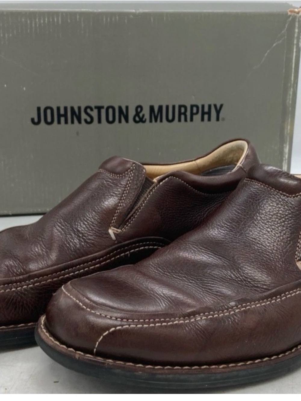 Johnston & Murphy Dark Brown Leather Slip-On Loafers 9M with box